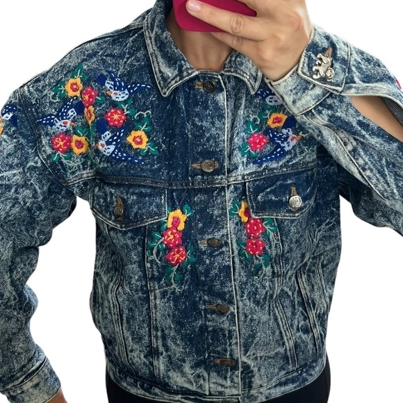 Las Manos Women’s Bohemian style hand embroidered Denim Jean Jacket Size Large - Picture 4 of 15